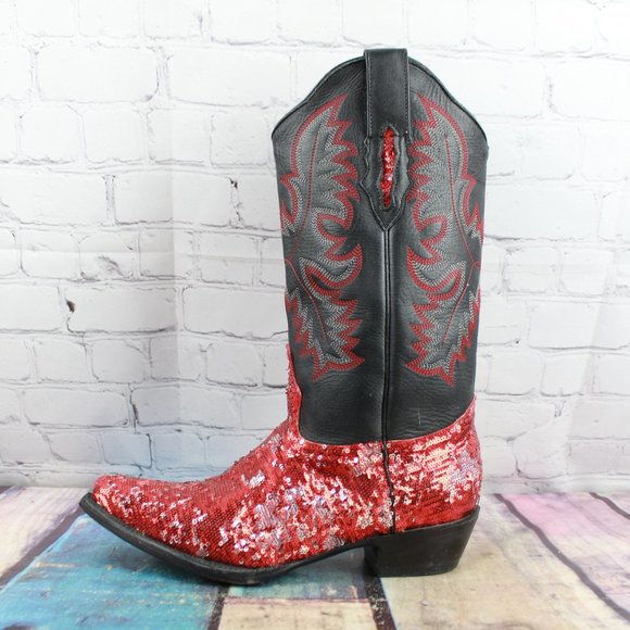 EL PRESIDENTE Shoes - EL PRESIDENTE Red Fancy Sexy Cowboy Boots 11 Inch